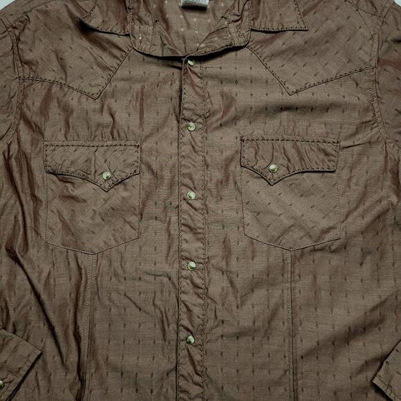 Wrangler Western Pearl Snap Shirt Brown Dotted Micro Dot Long Sleeve Large - Picture 7 of 9